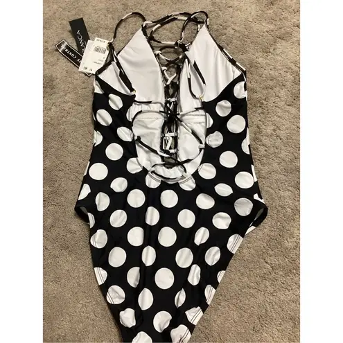 La Blanca New. polka dot plunge neck swimsuit. MSRP $139. Size 14