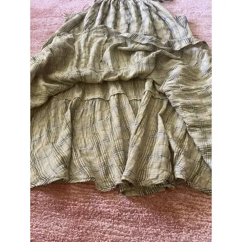 Moon River XS plaid check tiered ruffle midi dress yellow black