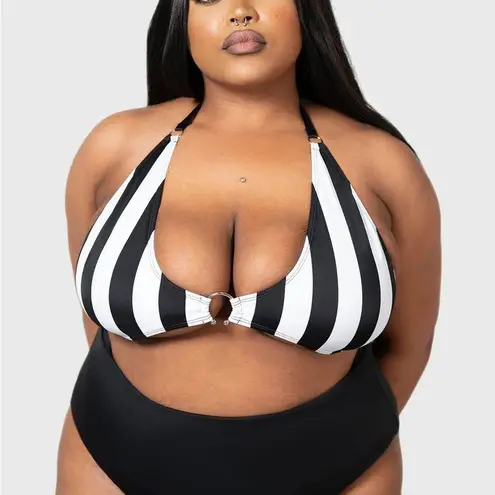 KILLSTAR Black and White Halter Cutout Swimsuit
