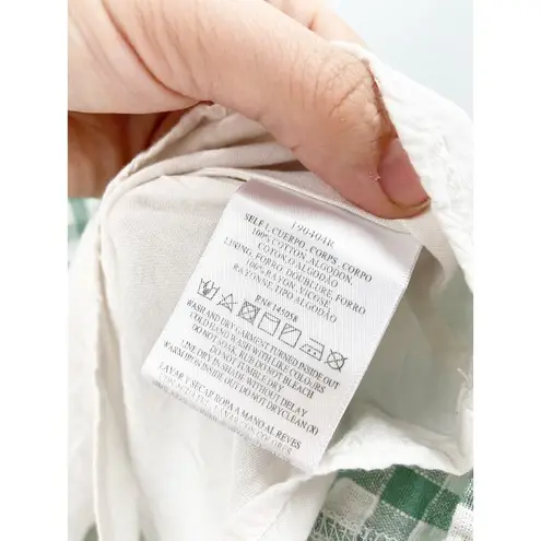 leRumi Mia Green Gingham Print Short Puff Sleeve Bow Front Mini Dress Size L Size L