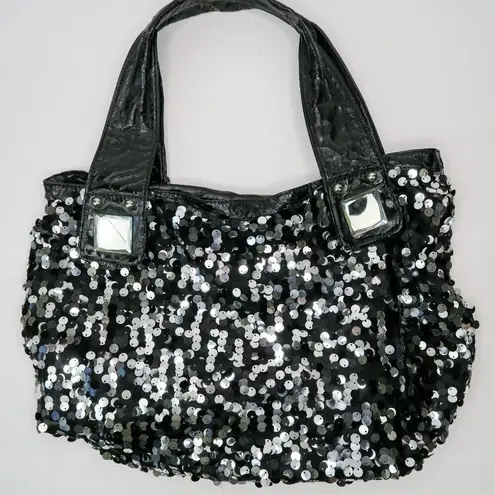 Vintage Y2K Black & Silver Sequin Hobo Purse Tote Bag