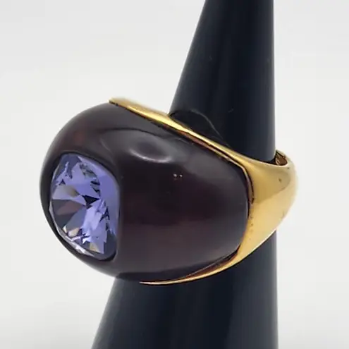 Kenneth Jay Lane Gold Tone, Brown, & Purple Crystal Ring