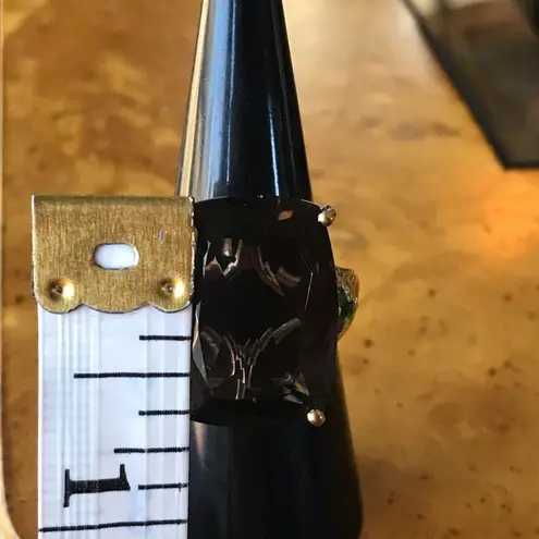 Genuine Smoky Quartz Chrome Diopside Sterling Silver Ring Size 7 Green