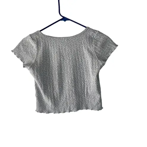 John Galt Brandy Melville One Size Light Blue Floral Lettuce Edge Crop Top