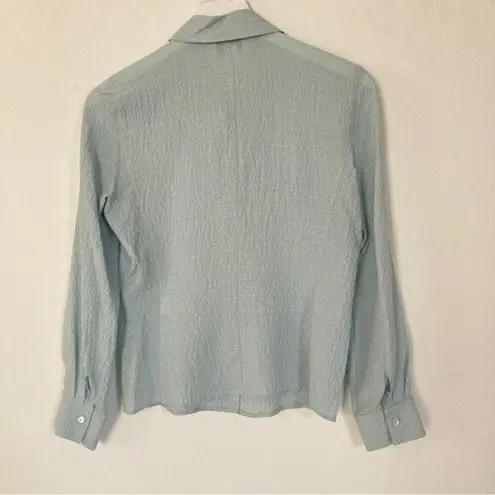 Talbots  Silk Blouse Size 2 Crinkle Textured Micro Stripe Button Up Collar Career