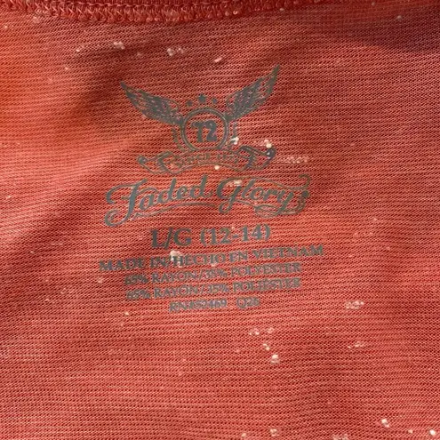 Faded Glory  Coral Pink T-shirt V-Neck Short Sleeve Salmon Size L Lg 12-14 Womens