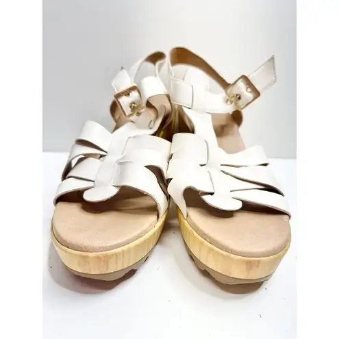 Dr. Scholl’s Sandals Size 9.5 White Leather Open Toe Platform Shoes Buckle