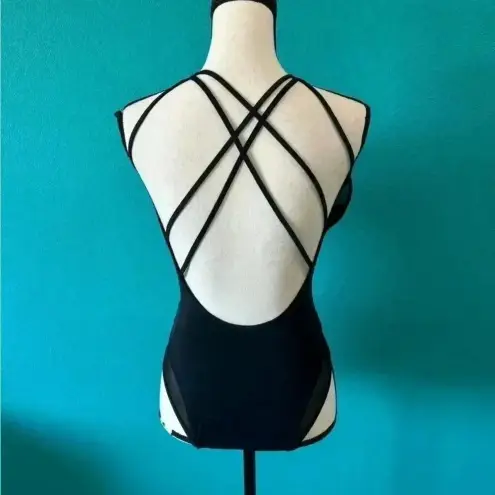 Topshop  black mesh open backed one piece swimsuit in size 6
