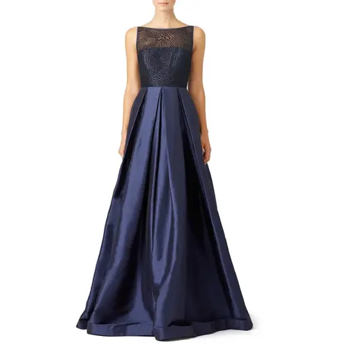 Monique Lhuillier ML Francesca Puff Ball Gown Dress in Navy Blue Size 10