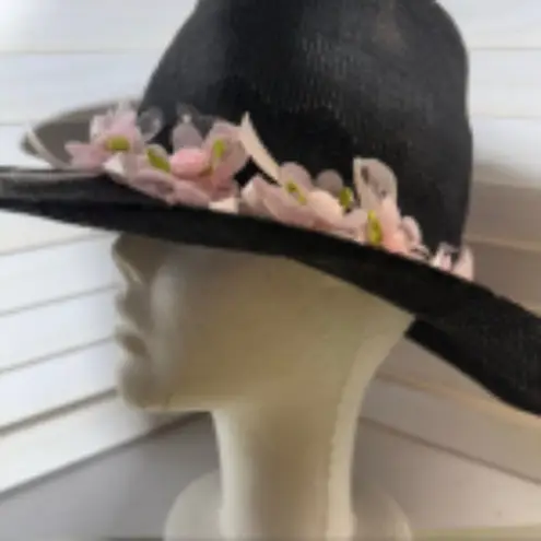 Handcrafted Cowboy Hat Floral Appliqué Ribbon Trim Western Festival Black OS
