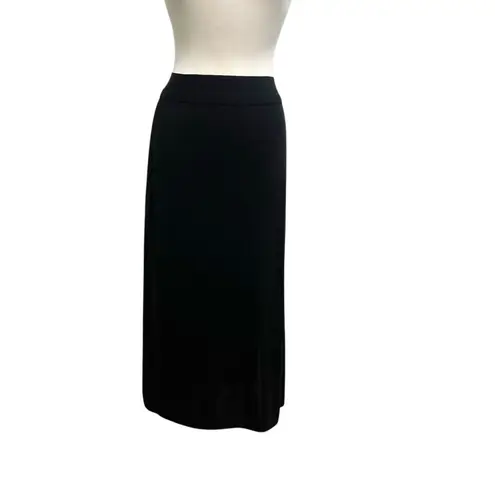 Misook Straight Knit Stretch Pull On Midi Skirt Slit Black size Petite Medium