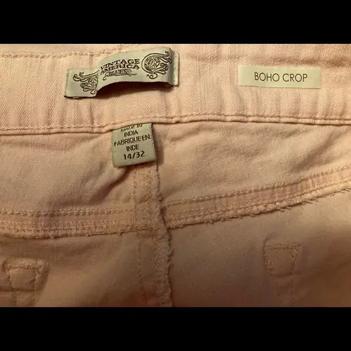 VINTAGE AMERICA BLUES, BOHO Crop, Women’s pink Jeans, Size 14,Stretchy,5 Pocket