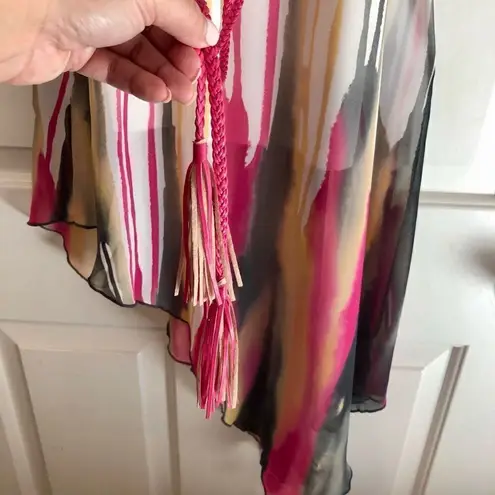 Trac  Women’s Sleeveless Tank Watercolor Asymmetrical Dress with Belt Tassels Sma - Image 4