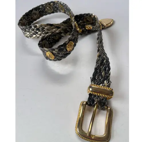 Vintage Y2K Braided Metallic Medallion Womens Belt Sz S Glam Adjustable Taiwan Gold