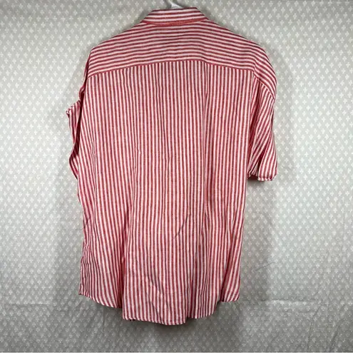 Lauren Ralph Lauren Black Label Red Striped Linen Tie Waist Top Size XL