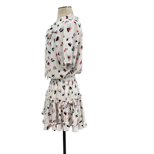 Buddy Love Ray Mini Dress Smocked Short Sleeve Brush Print White Size Medium