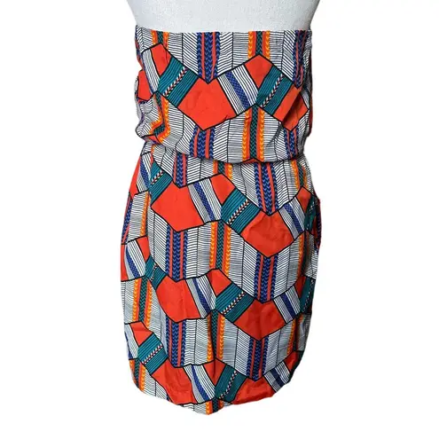 City Triangles  Geometric Print Elastic Waist Blouson Strapless Dress w/Pockets M