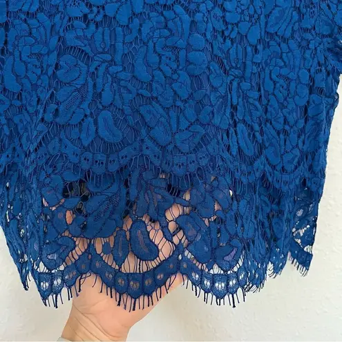 Lulus Heartbeats Blue Eyelash Trim Tiered Lace Blouse Crop Top ONLY Size XL