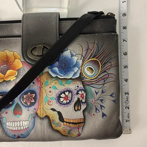 Anuschka Multicolor Skull Art Crossbody Bag