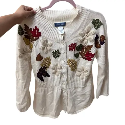 Classic Elements  Fall Embroidered Floral Cardigan Size Large Cottagecore Vinatge