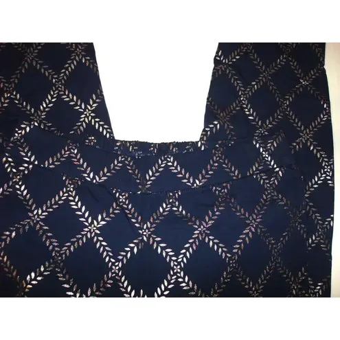 Isaac Mizrahi New Womens Live! Stretch Navy Blue Silver Foil Leaf Pants 2T 2 Tal