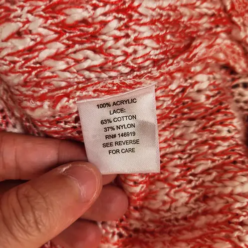 Cloud Chaser Size Large Pink White Open Knit Floral Lace Long Sleeve Sweater