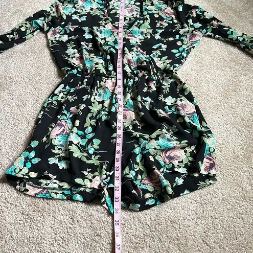 Iris Boho Black Floral Romper With Pockets Size Large