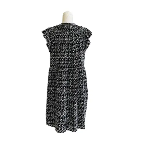 Loft  Dress Black White Eyelet Embroidered Smocked Yoke Ruffle Sleeve Size LP NEW