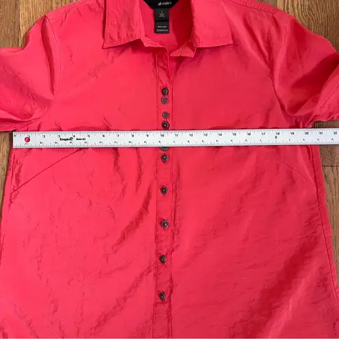Ali Miles Crinkled Button Front Blouse Bright Coral Pink Collared Women’s Small