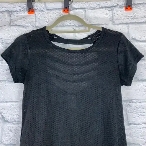 Athletic Works mesh short sleeve top scoop back w/straps hi low Black sz small women