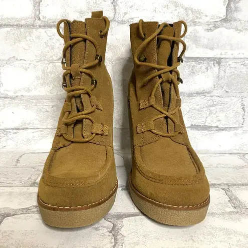 Gap New  Lace Up Moccasin Wedge Leather Suede Booties Sz 8.5