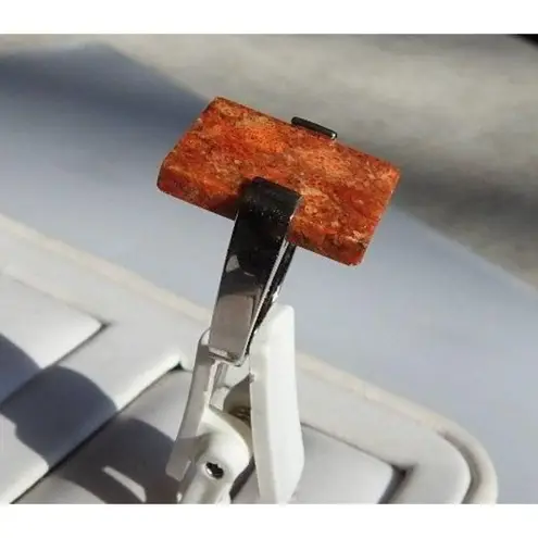 Sterling Silver Ring, Large Red Orange Stone, Sz 6