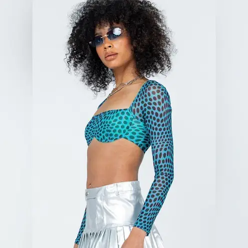 Princess Polly  Leopard Crop Top Teal Blue Black Pink 6
