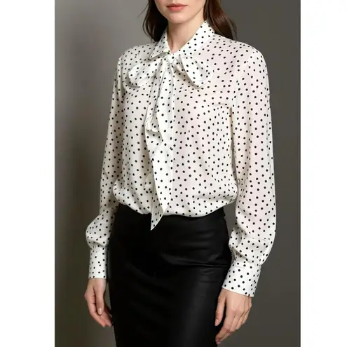 EMERSON FRY Ribbons Blouse, Ivory Dot, Large White