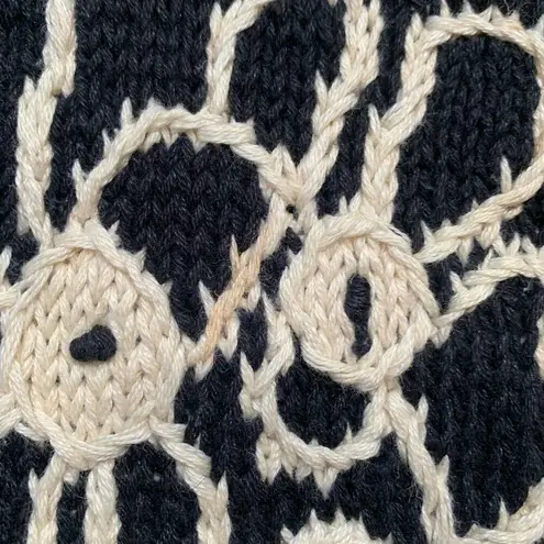 Vintage 90s Cardigan Sweater Round Neck Cropped Knit Black Oatmeal Dark Floral Size XS