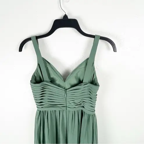 Azazie Eucalyptus A-Line V-Neck Pleated Front Split Chiffon Dress Size A0