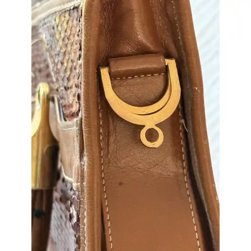 Vintage Bags By Varon Brown Snakeskin Purse Handbag Wooden Handle 1980's