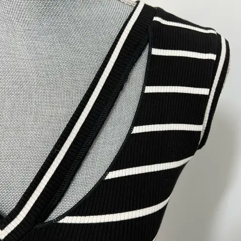 LNA Sleeveless Bodycon Midi Dress Black White Stripe Cutout Ribbed S Stretchy