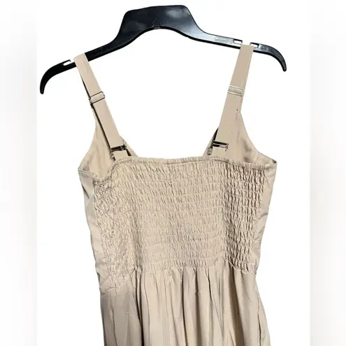 Colombian long beige bodysuit wide leg sleeveless v