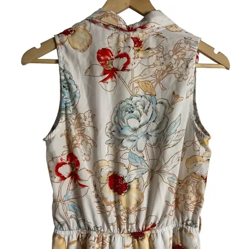 Tea & Cup White Floral Print Sleeveless Faux Wrap Romper Size Small