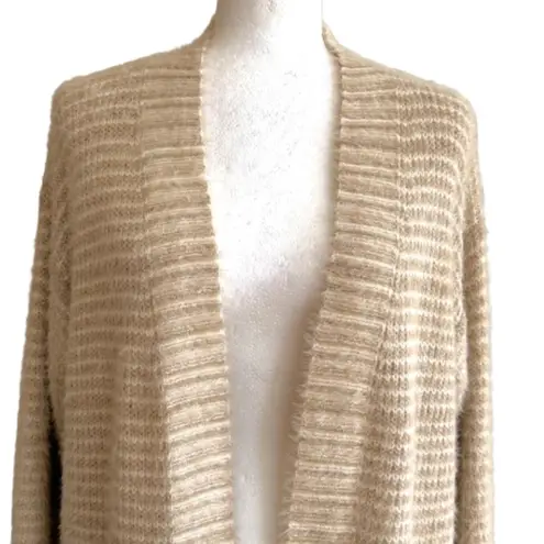 Debut Cardigan Sweater Taupe Cream Stripe Open Front Eyelash Soft Sweater Small