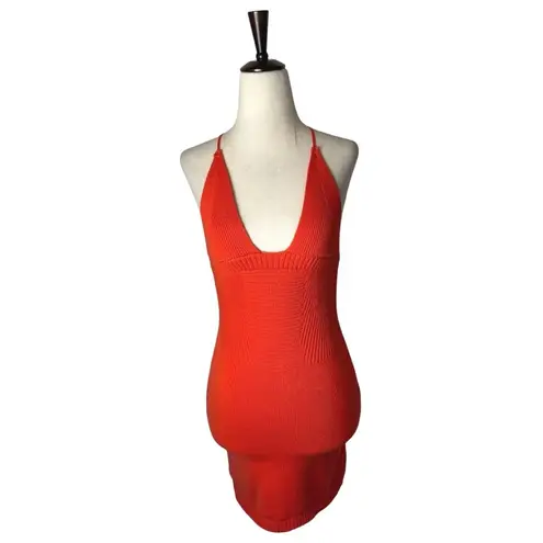 SER.O.YA Dress Women Medium Blood Orange Knit Breah Mini Bodycon Party Cocktail Orange