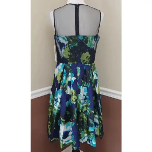 London Times NEW  ModCloth Blue & Green Floral Pleated Sheer Yoke Cocktail Dress