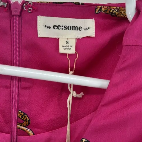 eesome Pink fuschia Mini Dress leopards cheetah Vibrant short balloon sleeve