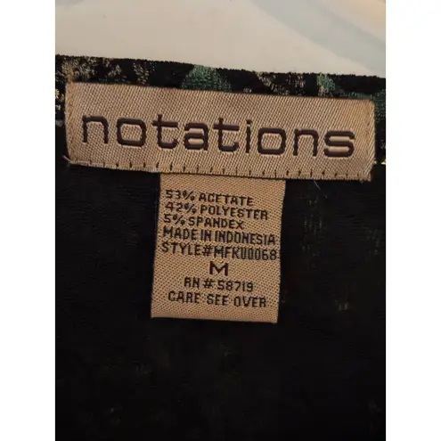 Notations Women's M Patchwork Paisley Blouse Top Black Teal Gold Long Sleeve