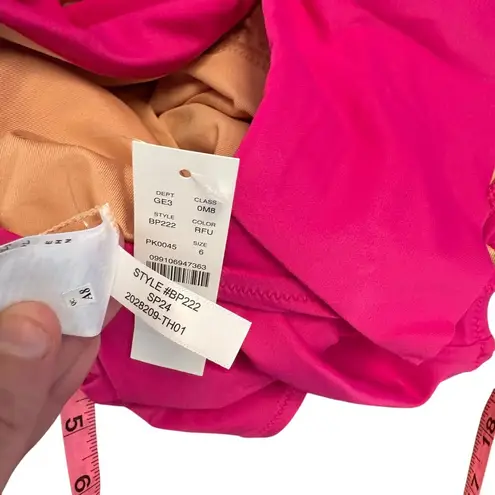 J. Crew Fuchsia Pink Ruched Ruffle V Neck Plunge One Piece Swimsuit SZ 6 Beach