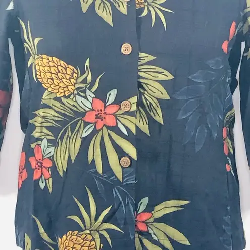 Caribbean Joe  Let Go Tropical Print 3/4 Length Sleeve Fitted Button Up Shirt