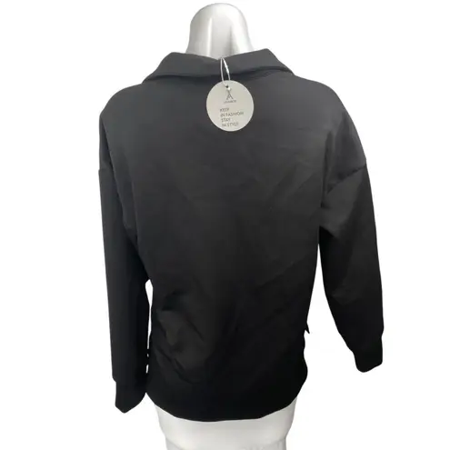 NEW Anrabess Womens Black Long Sleeve V Neck Collared Polo Sweatshirt Top Size S