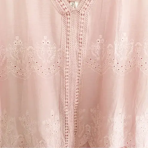 Forgotten Grace  Pink Embroidered Eyelet V Neck Flowy Tank Tunic 2X