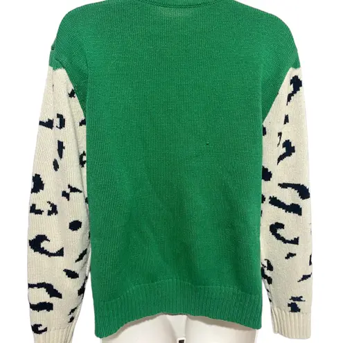 Snow Leopard Green long sleeve Sweater Trendy Crewneck Sweater women size S/M